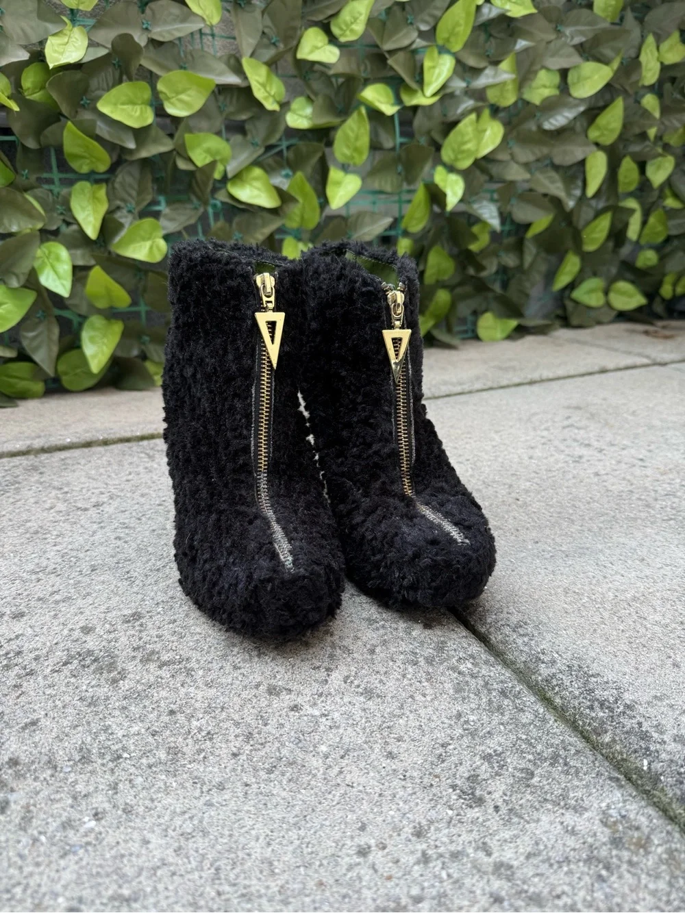 Black Faux-Shearling High Heel Ankle Boot